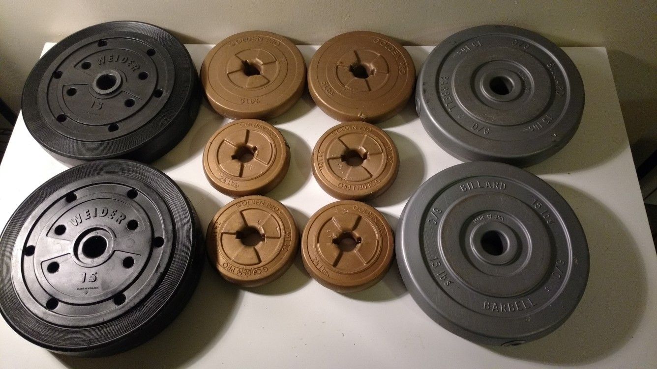 Set of 10 sandfilled disc weights for curling and dumbbell bars