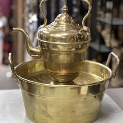 Teapot Kettle & Basin Vintage Brass Hand Wash Set Decor For Bathroom