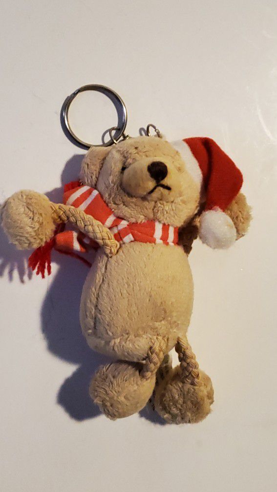 4" Cute Little Teddy Bear Wearing Santa Hat And Scarf! Plush Keychain 