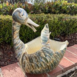Vintage Studio Pottery Duck Planter Jardiniere HandPainted Mid Century Sculptural Bird 