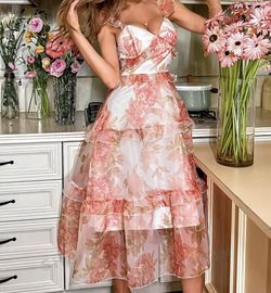 Floral Print Ruffle Trim Layered Hem Dress