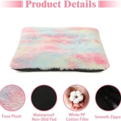 Pet Bed,Deluxe Faux Fur Dog Crate Mat with Anti-Slip Bottom.24”X18”X3”Snow Rainbow
