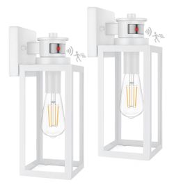 2-Pack Outdoor Wall Lights with Motion Sensor, Dusk to Dawn Outdoor Light, White Outdoor Light for Home, Waterproof Outdoor Wall Lights, Porch Lightin