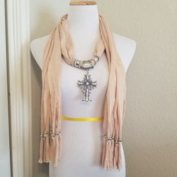 NWT Scarf with Large Medallion Cross embellished