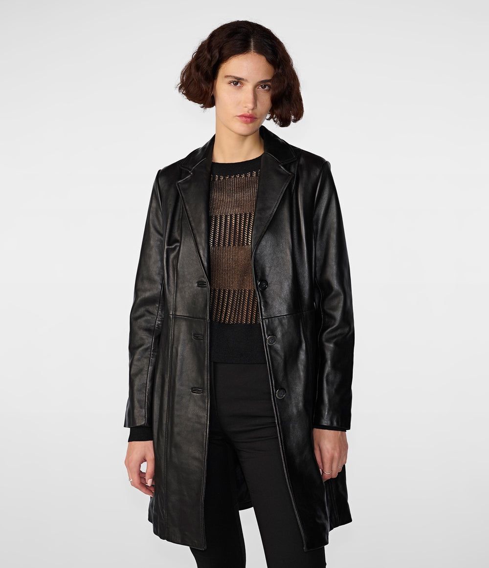 Women’s Genuine Leather Tailored Knee-Length Jacket