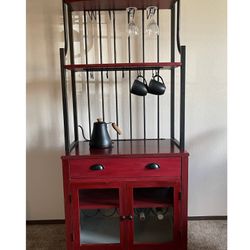 Beautiful Wrought Iron Baker’s Rack Into Coffee/Wine Cabinet!