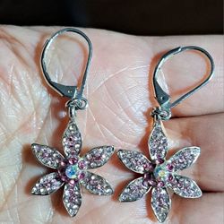 Pink Crystal Flower Earrings