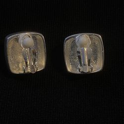 Sliver Tone Earrings Black Faux Stone Clip On