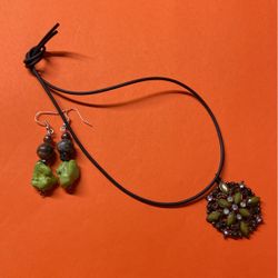 Necklace With Earrings, Hand Made 12” 2” Hand Made
