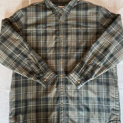 LL Bean Katahdin Ironworks Green Plaid Shirt w/ Gray Fleece Lining Mens X-Large-TALL