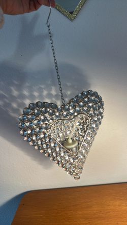 Hanging , Heart Votive holder / Shiny beads