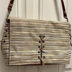 AUTHENTIC MINOBOSSI FIRENZE DISTRESSED LEATHER HANDMADE TAPESTRY SHOULDER BAG 