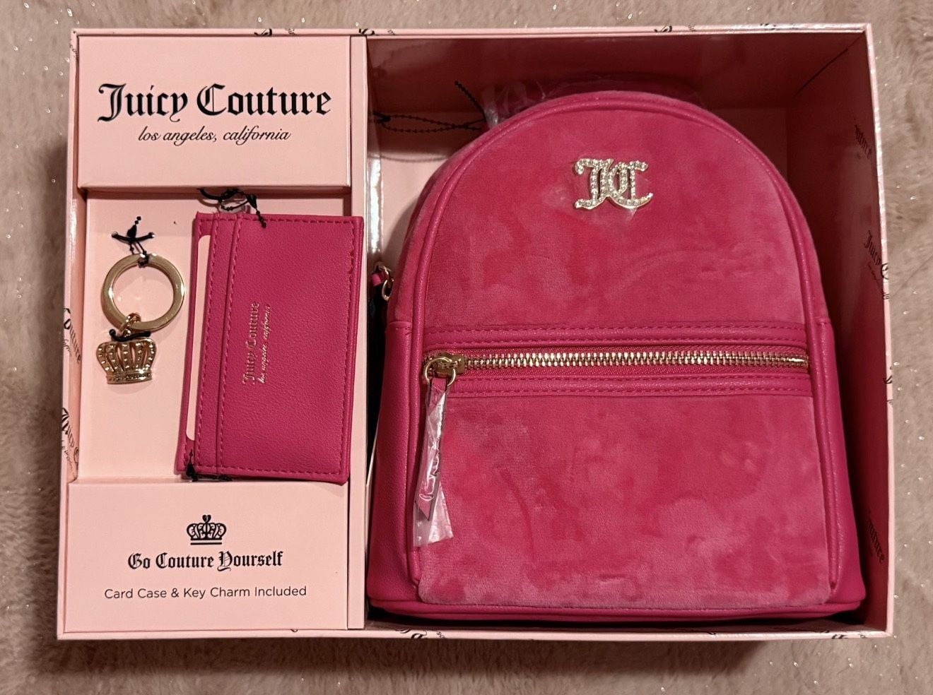 Juicy Couture Mini Velour Backpack Includes Card Case & Keychain