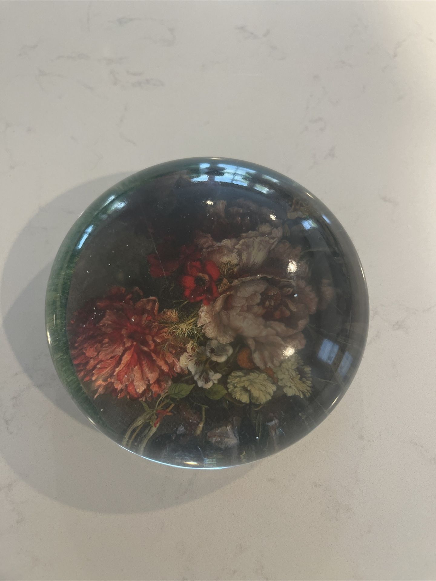 Floral Paperweight, Flowers in a Vase, Dome Paperweight, Medium Glass Dome, Glass Paperweight