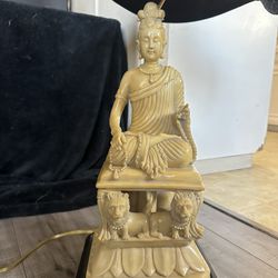 Vintage Quan Yin Table Lamp with Pattern Shade