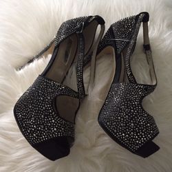 Black Diamond Studded Platform High Heels