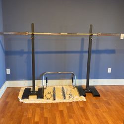 Squat Rack with Olympic Bar and Dumbells
