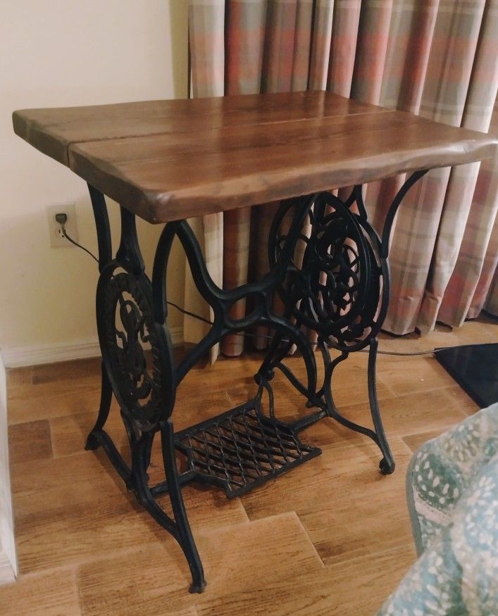Rare & Gorgeous, 1800's Rustic Style, Antique Wood and Wrought Iron Sturdy, Singer Side TABLE Victorian Era - Excellent Condition!