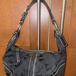 Vintage COACH Black Canvas Leather Handbag 10073 90’s 11x7x2