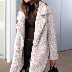Women's Fuzzy Fleece Lapel Open Front Long Cardigan Coat Faux Fur Warm Winter Outwear Jackets