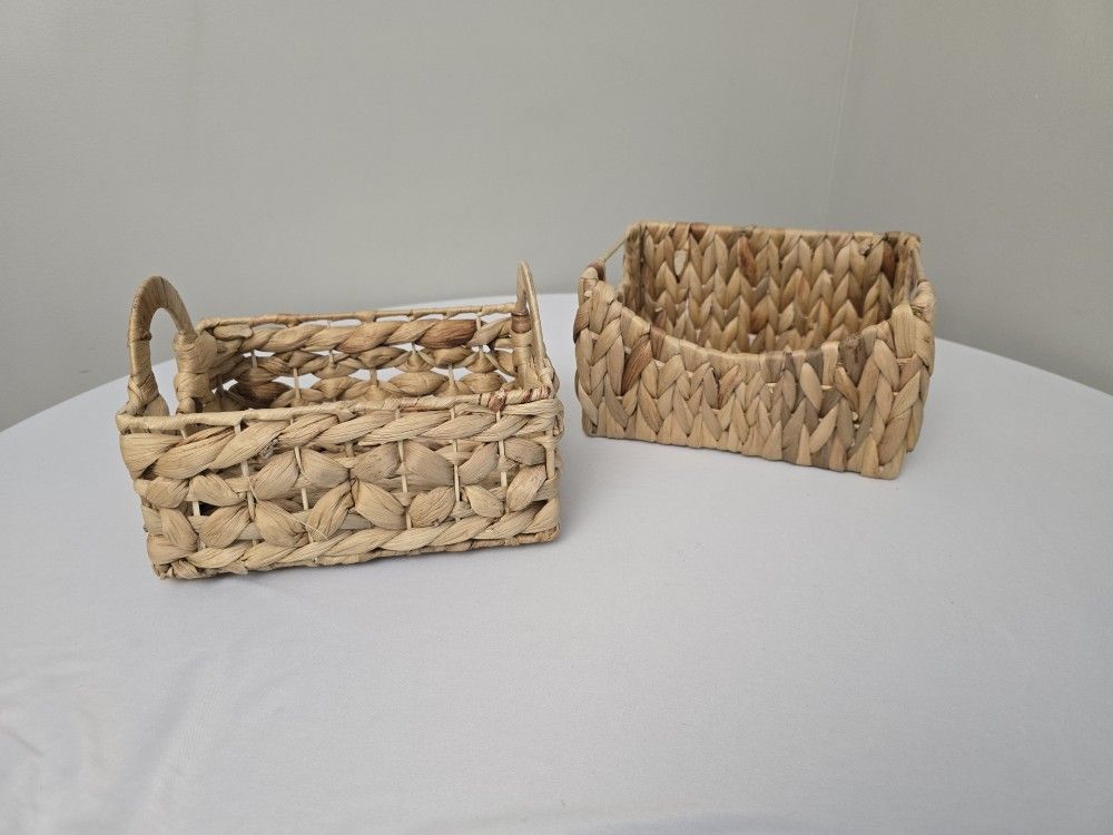 2 Small Woven Rattan Baskets