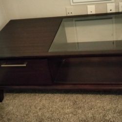 Cherry Wood Glass Coffee Table