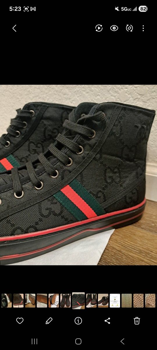 Gucci Tennis 1977 Monogram Canvas High Top Sneaker Black Shoes US10 + FREE Socks