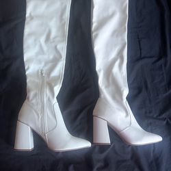 Cream over the knee boots