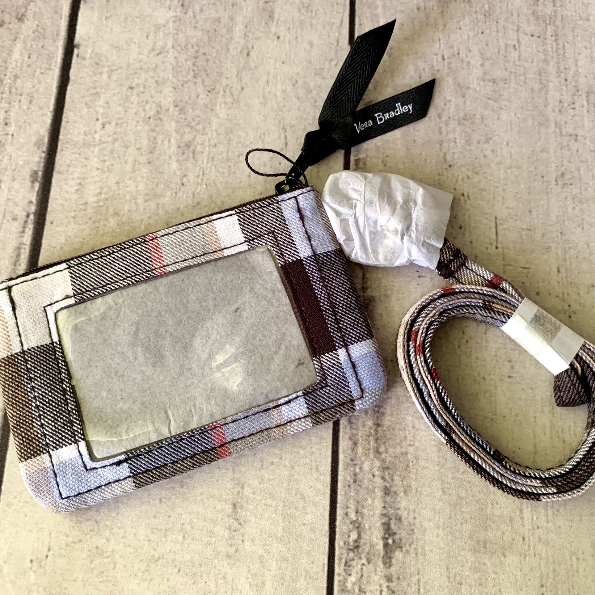 New Vera Bradley Perfectly Plaid Zip ID Case & Lanyard. Retail $45+