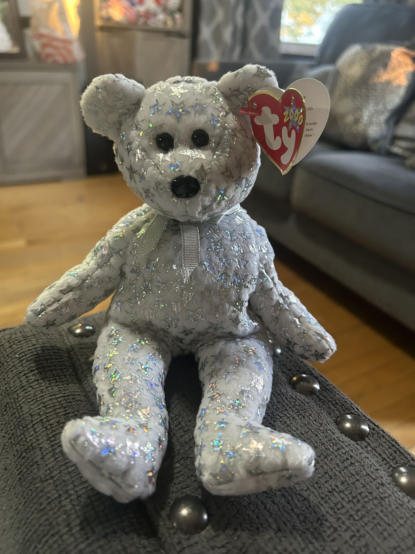 TY Beanie Baby The Beginning White Bear Silver Star