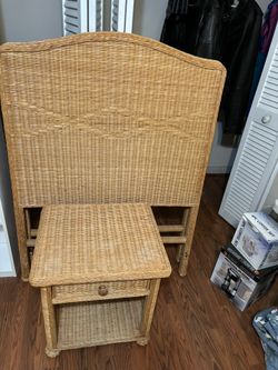 Wicker Nightstand, And Headboard Set