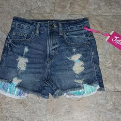 Justice Youth Sequin Denim Shorts New 