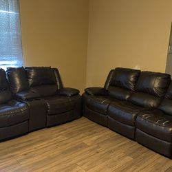 Reclining Sofa + Loveseat Set (4 Recliners) Cup Holders