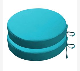 Set of 2 Waterproof Round Patio Chair Cushion with Adjustable Ties , Blue, 16"x16"x2"
