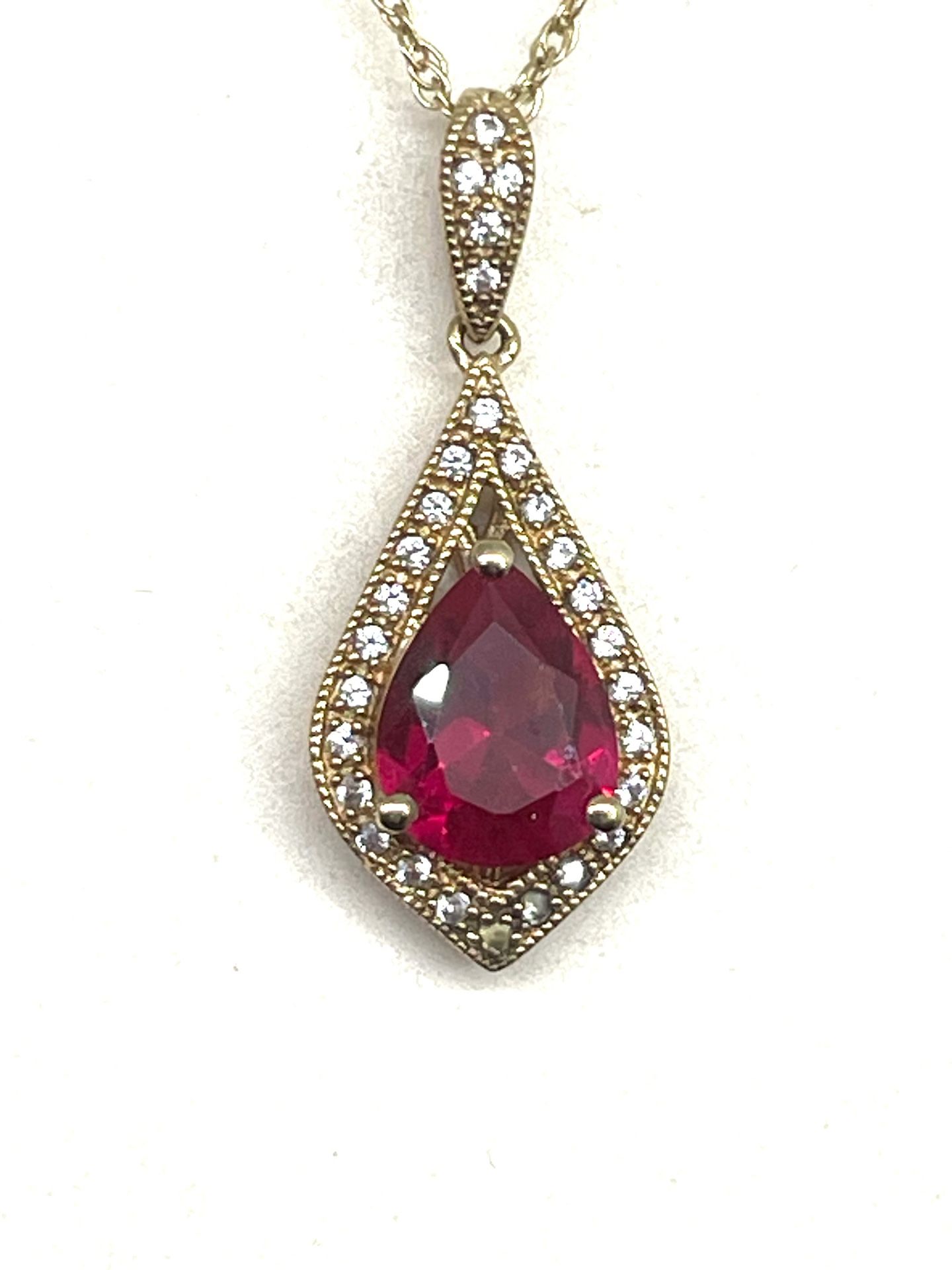 Lovely Ruby And White Topaz Necklace