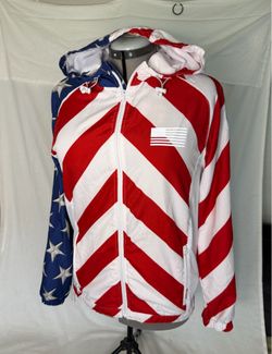 Brooklyn Cloth  American Flag Patriotic Full Zip Hoodie Windbreaker Jacket size Med