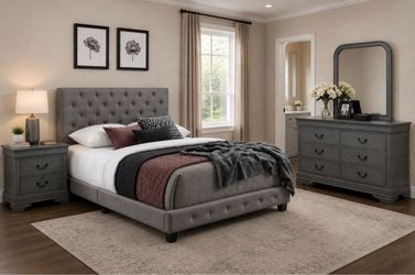 NEW QUEEN SIZE 4 PIECE BEDROOM SET WITH DRESSER MIRROR NIGHTSTAND BED WITHOUT MATTRESS INCLUDING FREE DELIVERY PAY UPON ARRIVAL