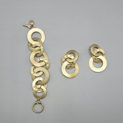 JNY Jones New York Brushed Gold Toned Chunky Link Bracelet &earrings