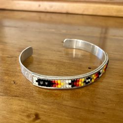 Vintage sterling silver Native American bead cuff bracelet size 6 1/2”