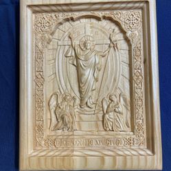 Wooden Religious Carving Orthodox Icon/Length: 7.3/4" Width: 6"