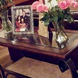 Stunning Bernhardt Estate Console Sofa Entryway Table Wood Iron Stone Carl’s Furniture