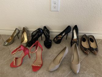6 pairs of women’s size 6 shoes ( flat and heels ) , $30 takes all