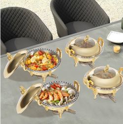 4PCS Chafing Dishes, Chinese Style Chafing Buffet Set Tripod Chafing Dishes Gold