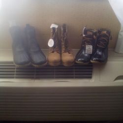 Three Pairs Of Women's Boots Two Rain Boots And One Dress Bootz