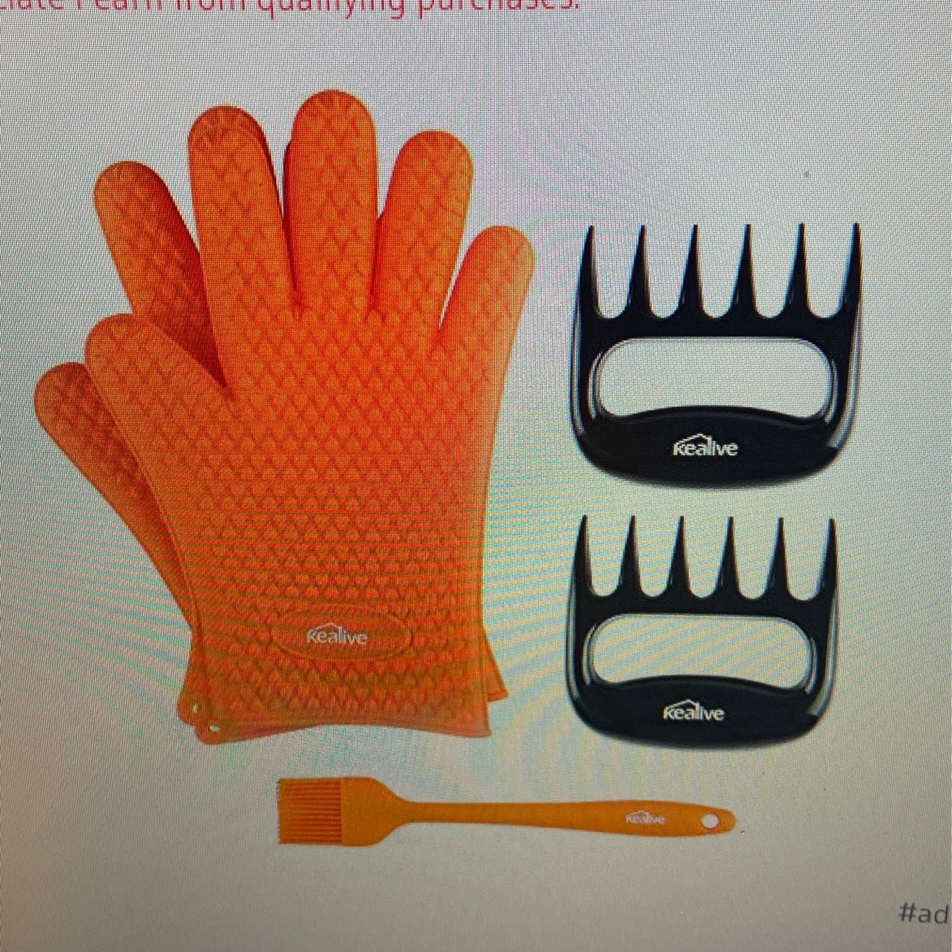 BBQ Silicone Gloves, Meat Claws, Basting Brush...