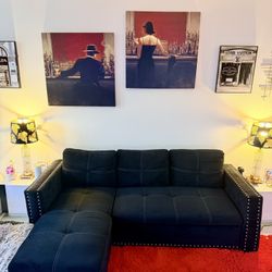 Modern Black Sectional Couch w/ Chaise + Pull-Out Bed – $300