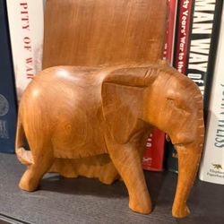 Hand-Carved Wooden Elephant Bookend