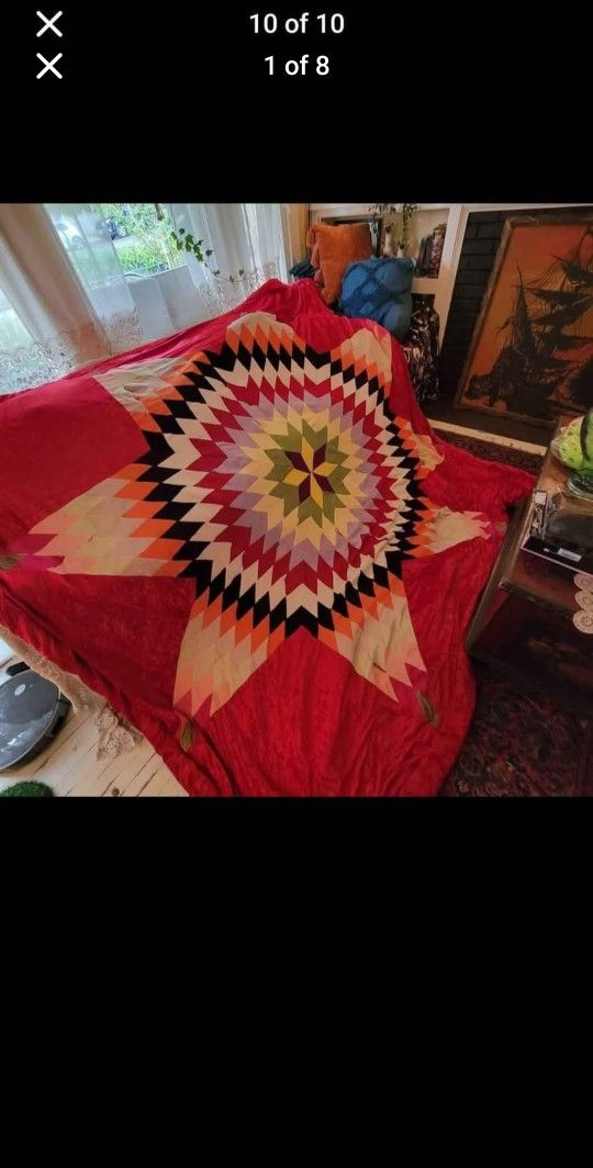 Vintage Star Patchwork Quilt King MCM 70s