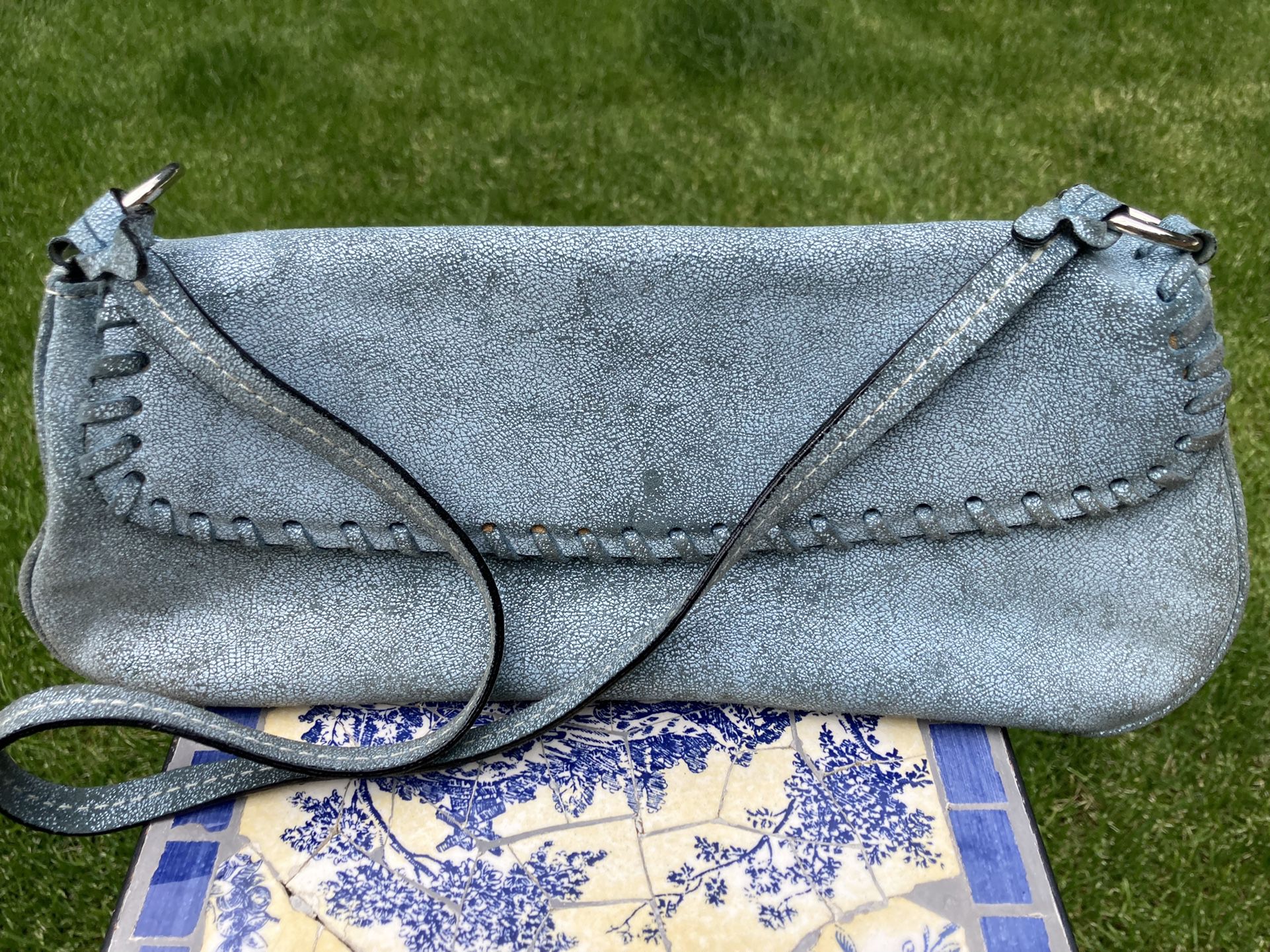 Tiffany & Fred, Blue Leather Purse, Made In France.