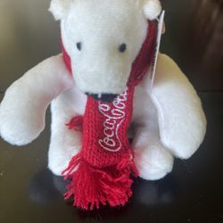 Mini 4" Coca-Cola Plush Polar Bear with Red Scarf & Original Ear Tag